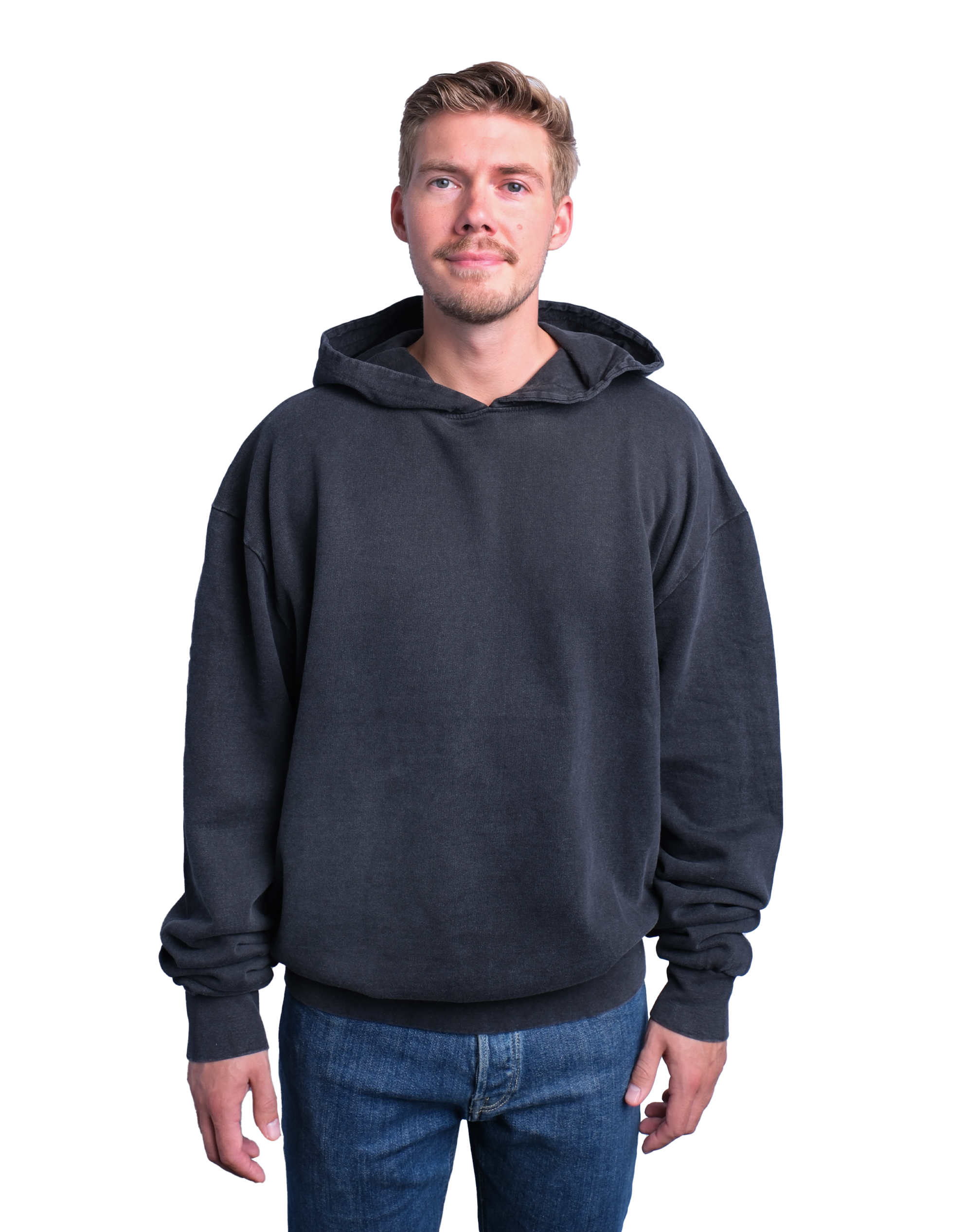 Washed hoodie black front model